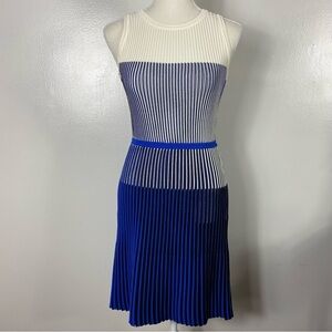 MILLY fit and flare textured pleated mini dress